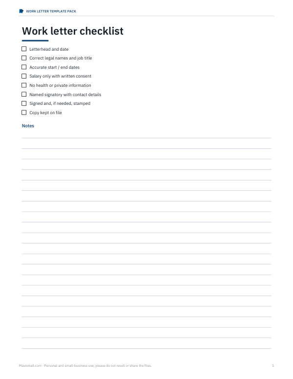 Preview of Printable Work Letter Checklist