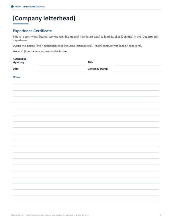 Preview of Experience Certificate Template