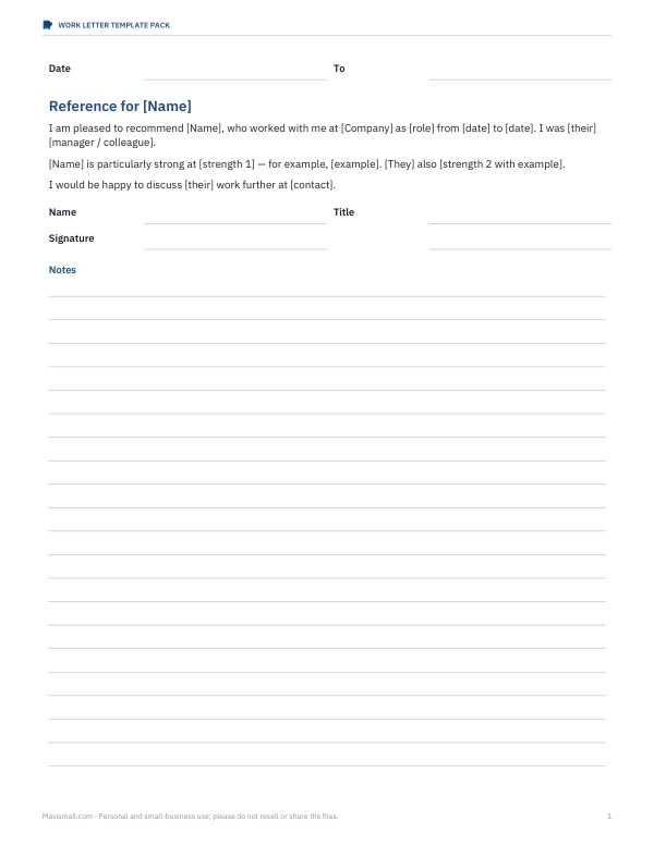 Preview of Reference Letter Template